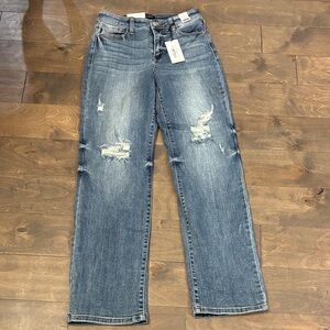 Judy Blue Women's Distressed Straight Leg Jeans - Blue